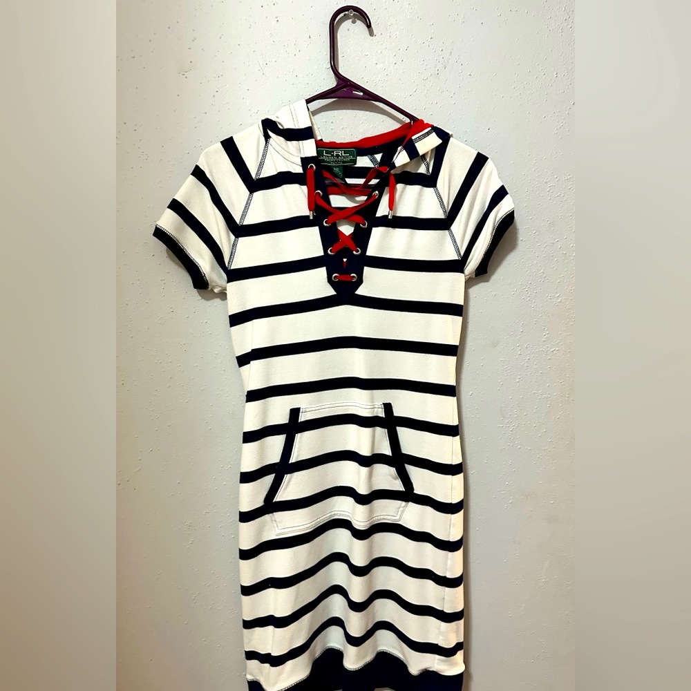 Lauren Active Ralph Lauren striped blue red hooded dress